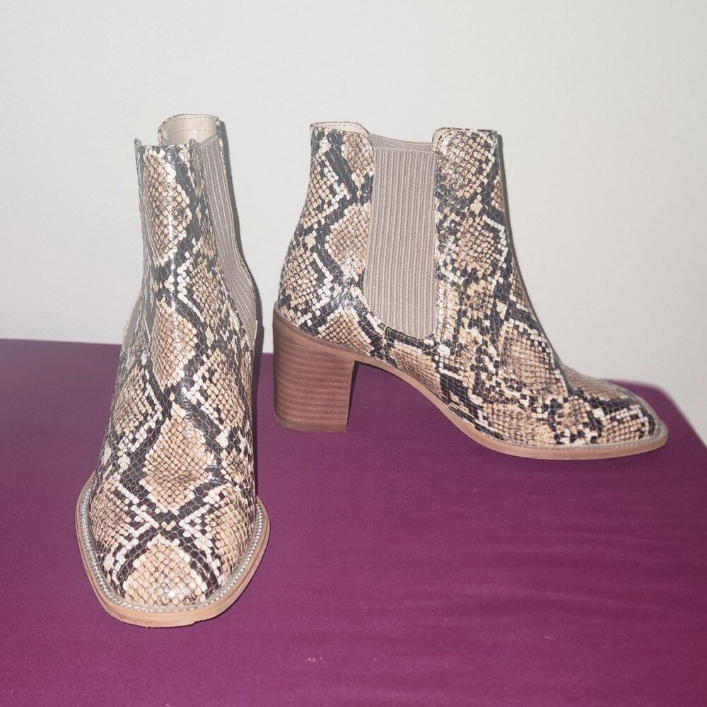 Vince Camuto Gigietta Brown And Tan Python-Print Ankle Booties Size 8 - Picture 3 of 8